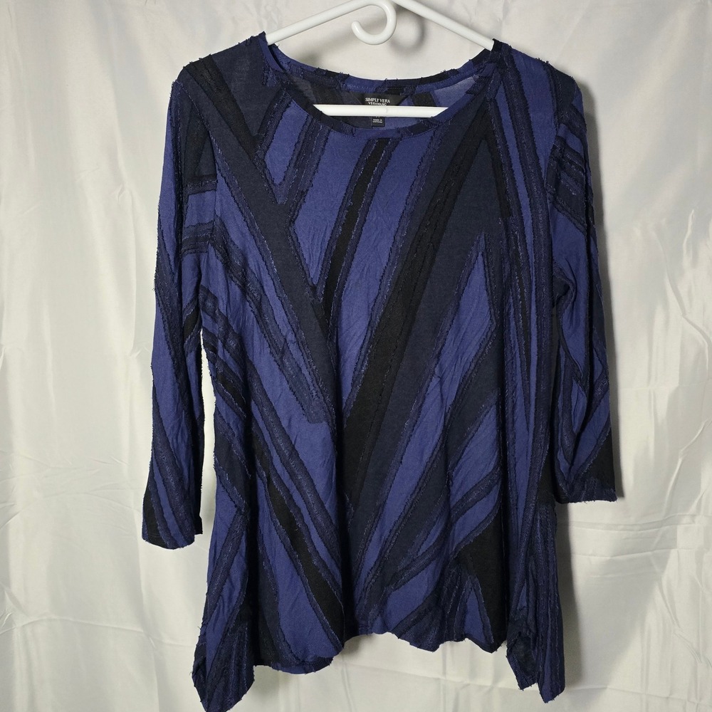 Simply Vera Wang womens medium Blue Black Abstract Textured Knit Top
